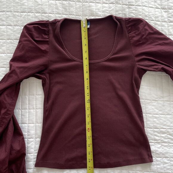 Old Navy Puffy Long Sleeve Cropped Mixed Knit Top Raisin Arizona Size M - Picture 8 of 10